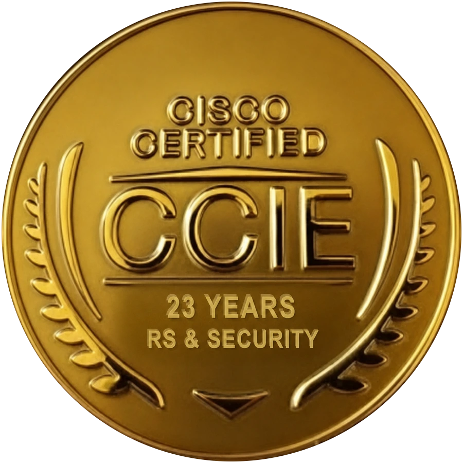 CCIE certification badge: 23 years in RS and Security